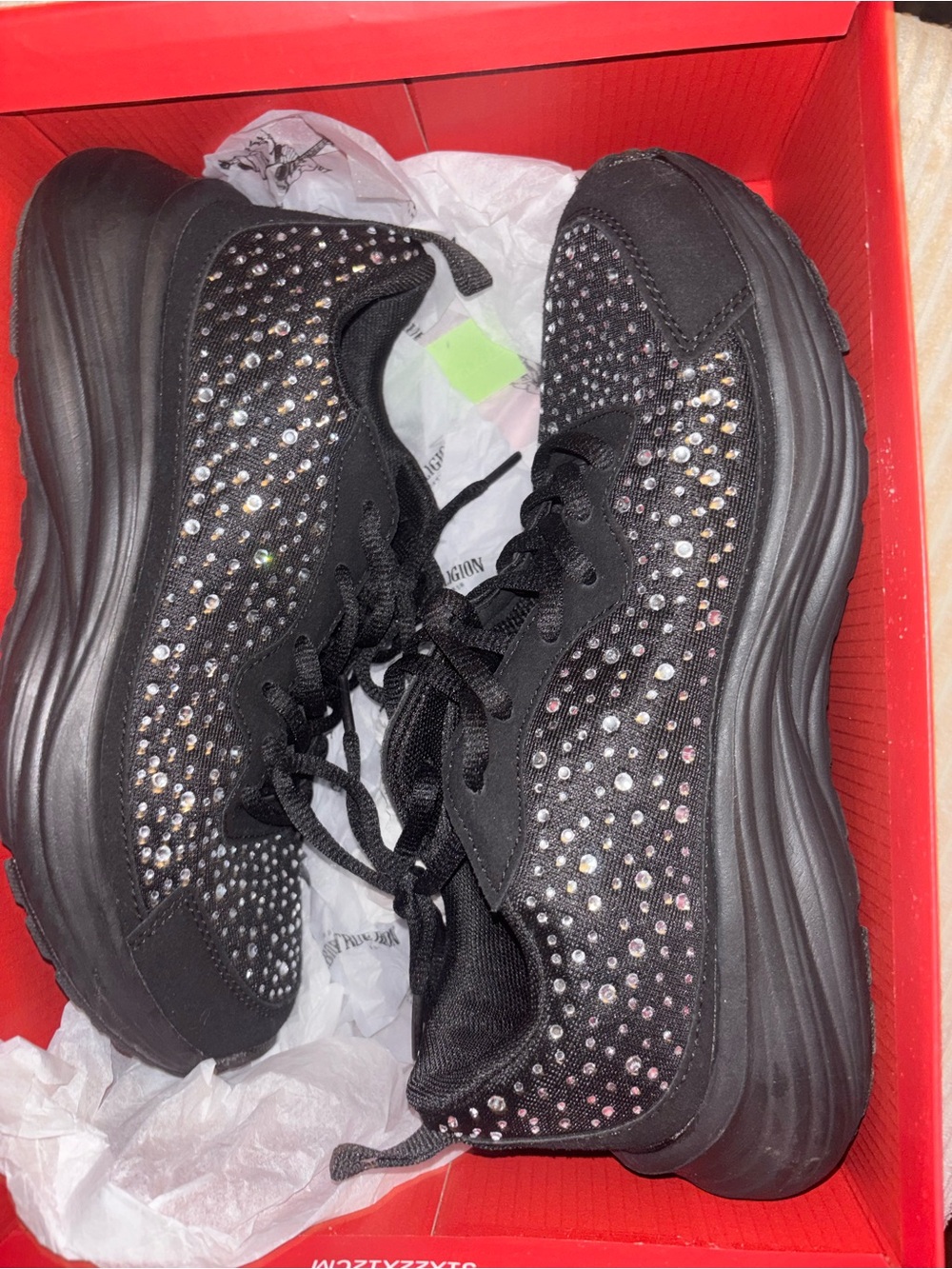 True Religion Black Rhinestone Platform Lace-Up Women's Sneakers